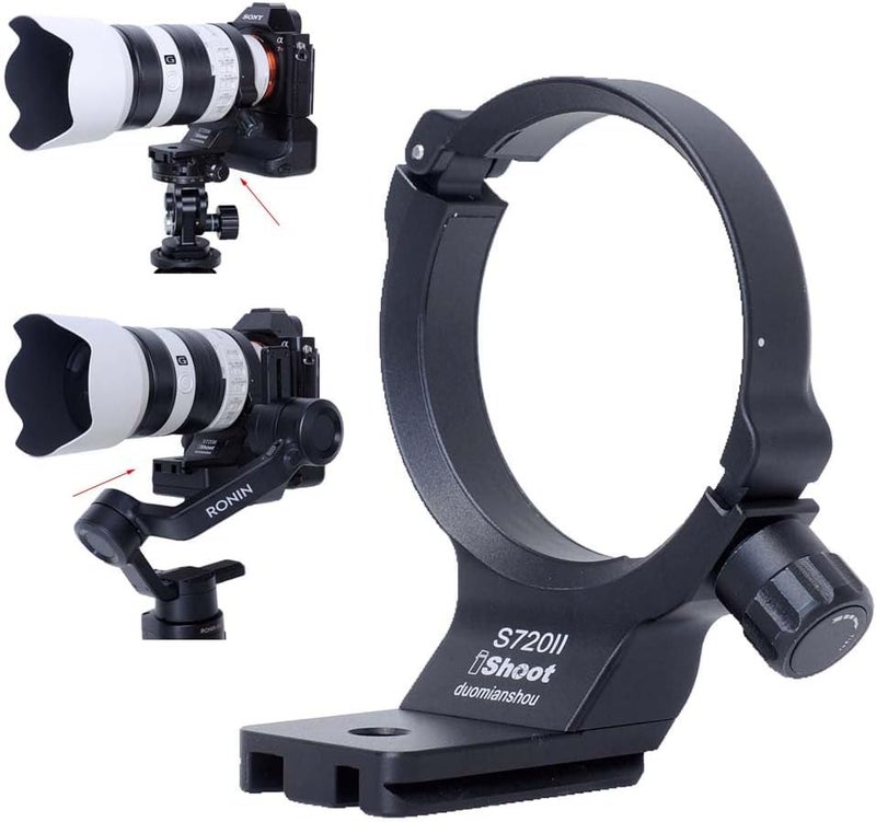 iShoot Metal Lens Collar Tripod Mount Ring Compatible with Sony FE 70-200mm F4 Macro G OSS II, Lens Support Holder Bracket Bottom Arca-Swiss Fit Quick Release Plate for Arca Clamp Head & Stabilizer - Image 1
